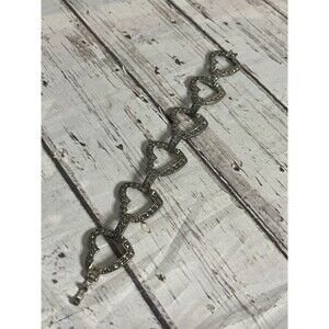 Vintage Silver Tone Rhinestone Marcasite Multi Heart Line Link Bracelet